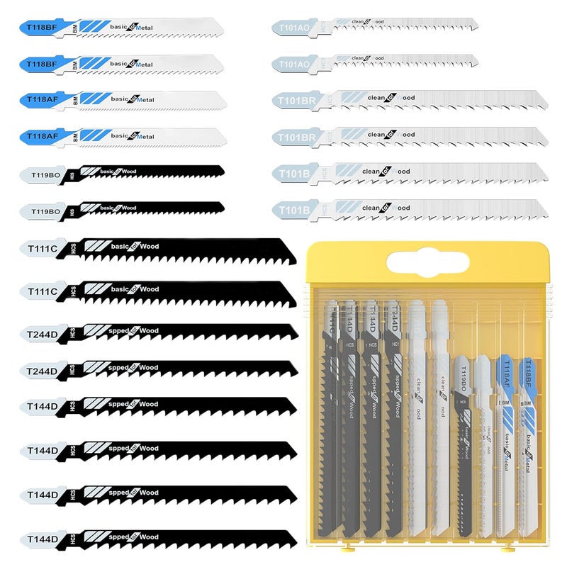 YOSIGHT 20 Pcs Jigsaw Blades Set with Case, 9 Types of Assorted T-Shank Replacement Jigsaw Blades, for Wood,Plastic and Metal Cutting - Image 1